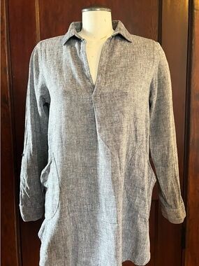 For Cynthia Grey Long-Sleeve Casual Linen-Blend Tunic